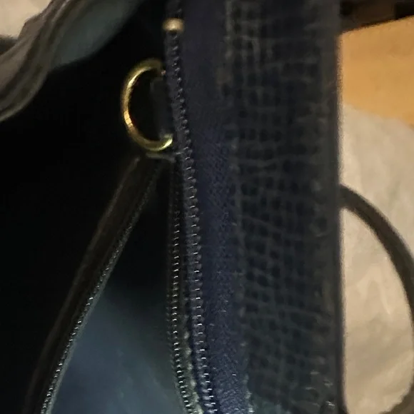 Authentic Vintage Christian Dior Leather Navy Blue Tote with Gold Accent